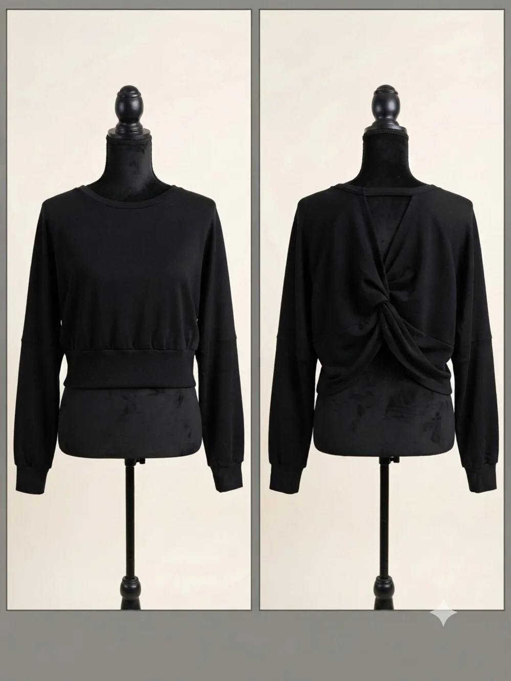 Twisted Back Black Sweatshirt - Women